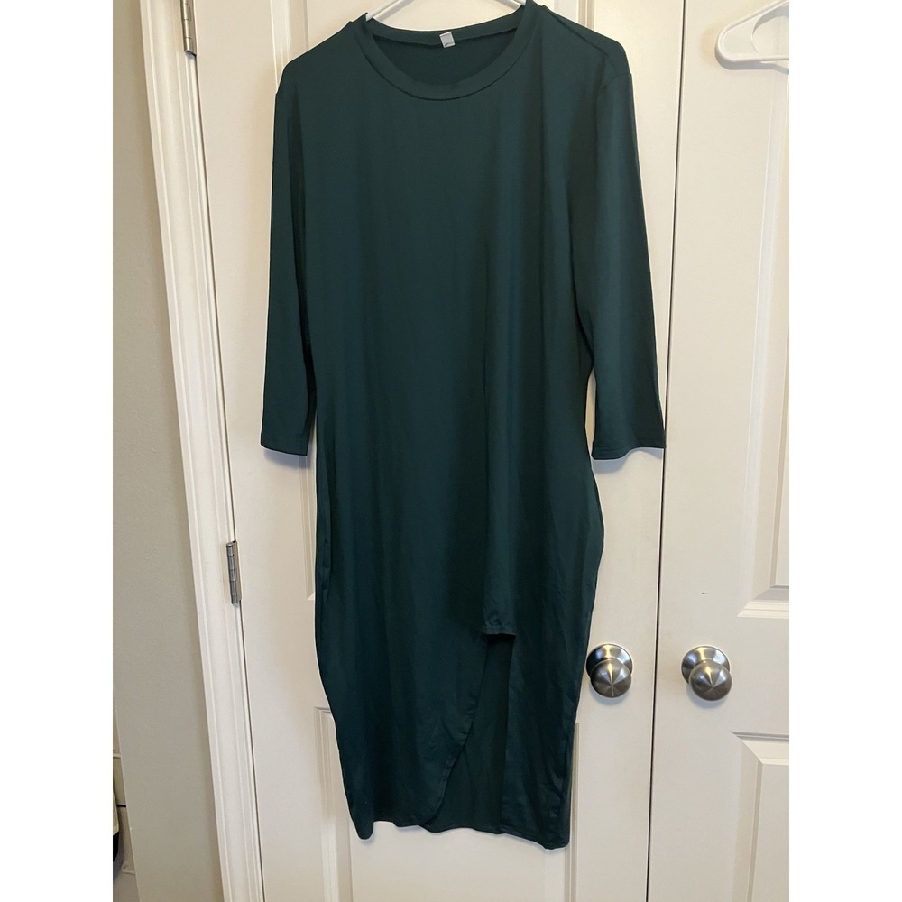 Green 3/4 Sleeve Midi Dress 23 Inches Long Polyester Spandex 2XL C1166